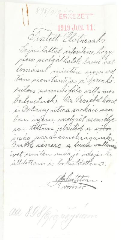 1919 Budapesti Villamos Városi Vasút Rt. dokumentuma elütött emberről - Image 2