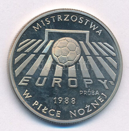 Lengyelország 1987. 200Zl Cu-Ni '1988 Labdarúgó EB' próbaveret T:1- (PP) Poland 1987. 200 Zlotych Cu-Ni 'Euro 1988' trial strike C:AU (PP) Krause KM# Pr553