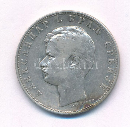 Szerbia 1897. 1D Ag 'I. Sándor' T:2,2- Serbia 1897. 1 Dinar Ag 'Alexander I' C:XF,VF Krause KM#21