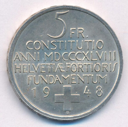 Svájc 1948B 5Fr Ag 'Svájci Alkotmány Centenáriuma' T:1- Switzerland 1948B 5 Francs Ag 'Swiss Constitution Centennial' C:AU Krause KM#48