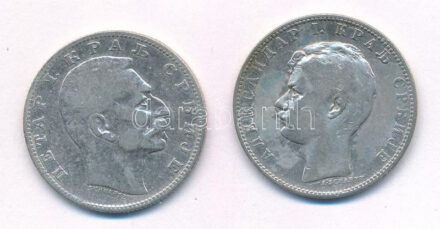 Szerbia 1897. 1D Ag 'I. Sándor' + 1904. 1D Ag 'I. Péter' T:2,2- Serbia 1897. 1 Dinar Ag 'Alexander I' + 1904. 1 Dinar Ag 'Petar I' CXF,VF