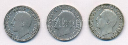Jugoszlávia 1931. 10D Ag 'I. Sándor' (3x) T:2,2- Yugoslavia 1931. 10 Dinara Ag 'Alexander I' (3x) C:XF,VF Krause KM#10