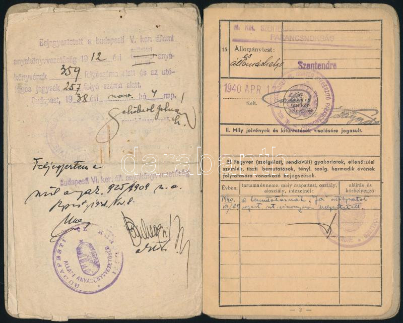 1940 Katonai igazolványi lap izraelita vallású személy részére
