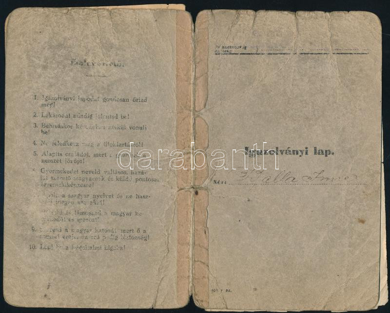 1940 Katonai igazolványi lap izraelita vallású személy részére - Image 2