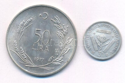 Törökország 1977. 50L Ag + Dél-Afrika 1937. 5p Ag T:1-,2- Turkey 1977. 50 Lira Ag + South-Africa 1937. 5 Penny C:AU,VF