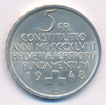 Svájc 1948B 5Fr Ag 'Svájci Alkotmány Centenáriuma' T:1- Switzerland 1948B 5 Francs Ag 'Swiss Constitution Centennial' C:AU Krause KM#48