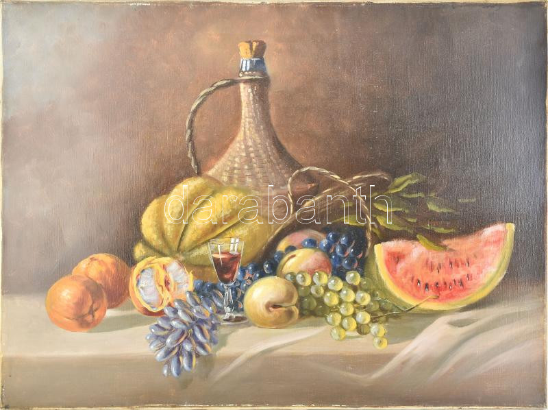 Guba György (?-?): Csendélet. Olaj, vászon, jelezve jobbra lent. 60x80 cm Sérüléssel