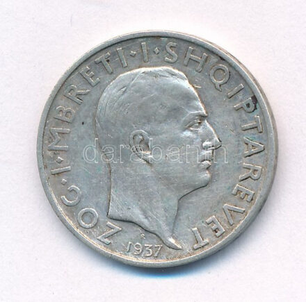 Albánia 1937R 1Fr Ag 'I. Zogu' T:2 Albania 1937R 1 Frang Ar Ag 'Zog I' C:XF Krause KM#16