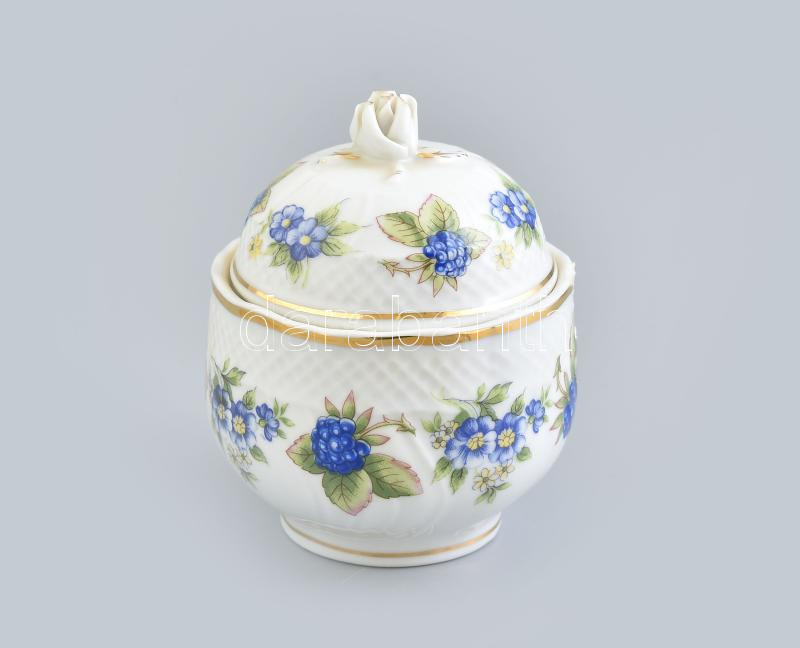 Hollóházi szedres cukortartó, matricás, jelzett, kopott, m: 11 cm