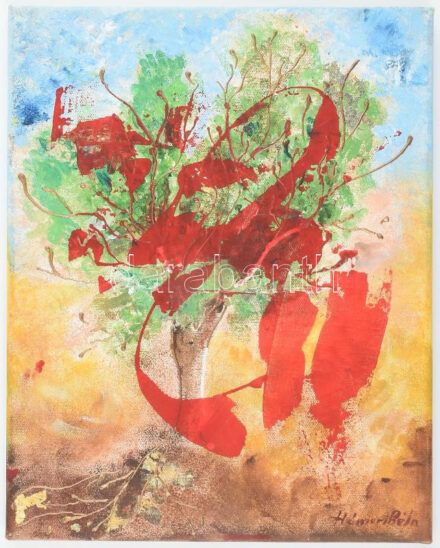Hámori Béla (1940-2004): Aranyló fa. Vegyes technika, vászon. Jelzett. 35x28 cm.