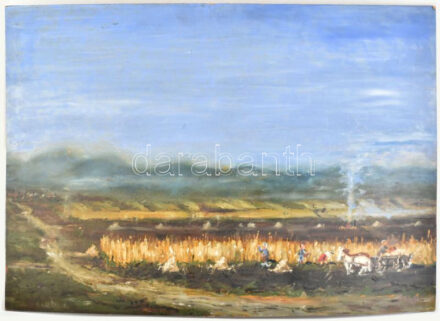 MCP jelzéssel: Tájkép. Olaj, farost. Kissé vetemedett. 55x79 cm