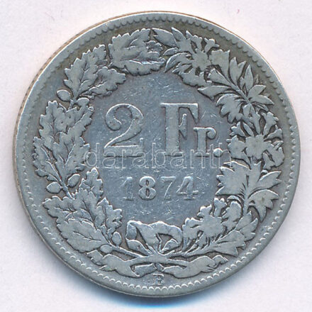 Svájc 1874B 2Fr Ag T:3 Switzerland 1874B 2 Francs AG C:F Krause Y#32