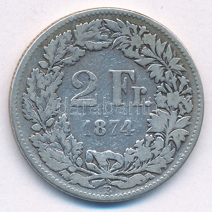 Svájc 1874B 2Fr Ag T:3 Switzerland 1874B 2 Francs AG C:F Krause Y#32