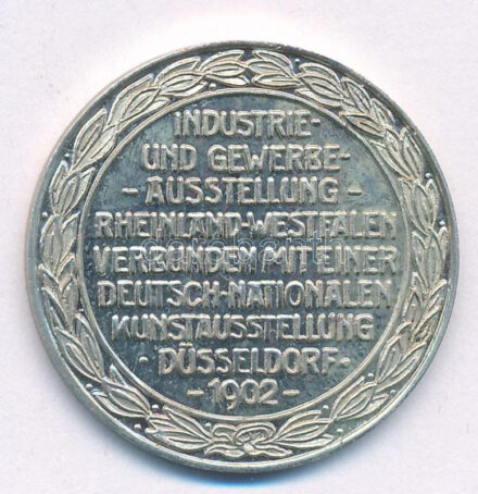 Németország DN 'Ipari és kereskedelmi kiállítás Rajna-Vesztfáliában egy német nemzeti művészeti kiállítással kombinálva Düsseldorfban 1902-ben' kétoldalas Ag emlékérem (10,12g/0,800/30mm) T:1- Germany ND 'Industrial and