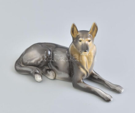 Hollóházi kutya. Kézzel festett porcelán. Hibátlan. jelzett. m: 12 cm