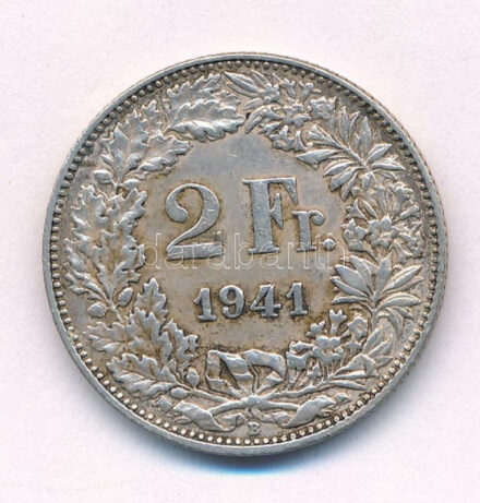 Svájc 1941B 2Fr Ag T:2 patina Switzerland 1941B 2 Francs Ag C:XF patina Krause KM#21