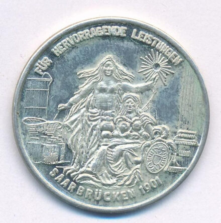 Németország DN 'Kiváló teljesítményért - Német Dolgozók Szövetsége Saarbrücken 1901' kétoldalas Ag emlékérem (10,09g/0,800/30mm) T:1- Németország DN 'For excellent performance - Association of German Workers Saarbrücken 1901'