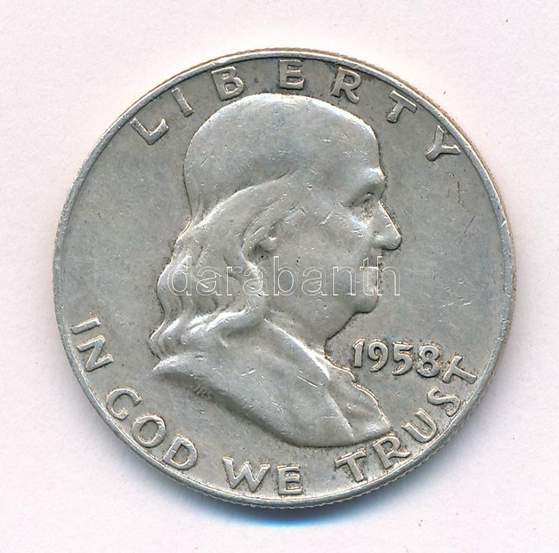 Amerikai Egyesült Államok 1958D 1/2$ Ag 'Franklin' T:2 USA 1958D 1/2 Dollar Ag 'Franklin' C:XF Krause KM#199