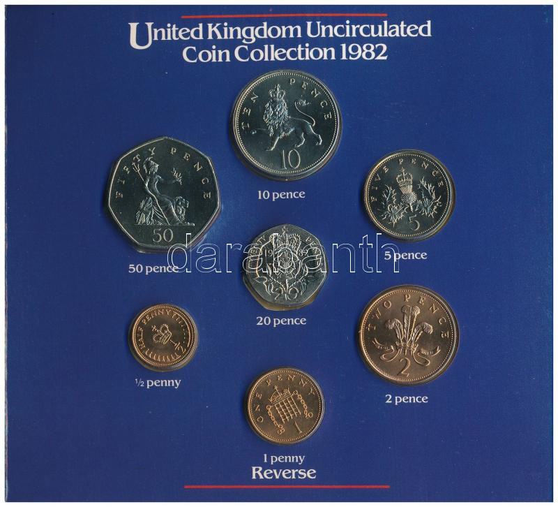 Nagy-Britannia 1982. 1/2p-50p 'II. Erzsébet' forgalmi sor karton dísztokban, a belső tok ragasztása elengedett T:BU United Kingdom 1982. 1/2 Penny - 50 Pence 'Elizabeth II' coin set in cardboard case, the gluing of the case is loosed C:BU - Image 2