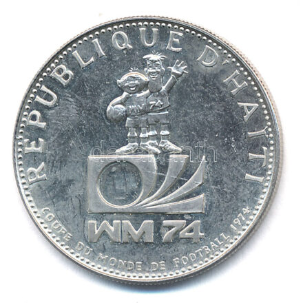 Haiti 1973. 25G Ag '1974-es Labdarúgó Világbajnokság' T:1- (PP) Haiti 1973. 25 Gourdes Ag '1974 World Cup' C:AU (PP) Krause KM#?103