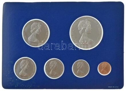 Brit Virgin-szigetek 1977. 1c-50c (5xklf) + 1$ Ag forgalmi szett eredeti tokban, tanúsítvánnyal T:PP British Virgin Islands 1977. 1 Cent - 50 Cents (5xdiff) + 1 Dollar Ag coin set in original case with certificate C:PP