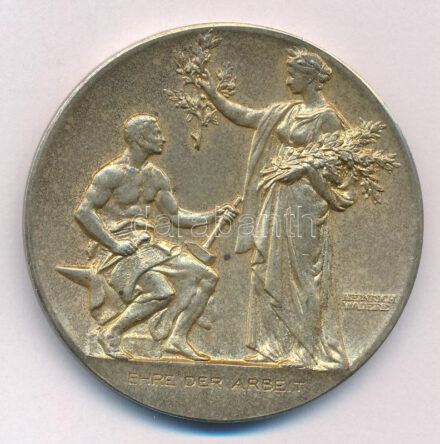 Németország DN 'A munka becsülete / Bajor Ipartestület - sok éves hűséges szolgálatért' kétoldalas jelzett aranyozott Ag emlékérem. Szign.: Heinrich Wadere (51,05g/0,990/50mm) T:1- patina Germany ND 'Ehre der Arbeit / Für