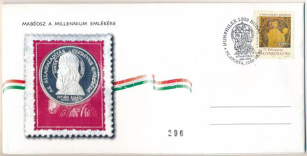 Magyarország 2000. MABÉOSZ sorszámozott érmés boríték 'Az Államalapítás ezeréves emlékére - Szent István' ezüstözött bronz éremmel, sorszámozott borítékon, '296' sorszámmal T:PP
