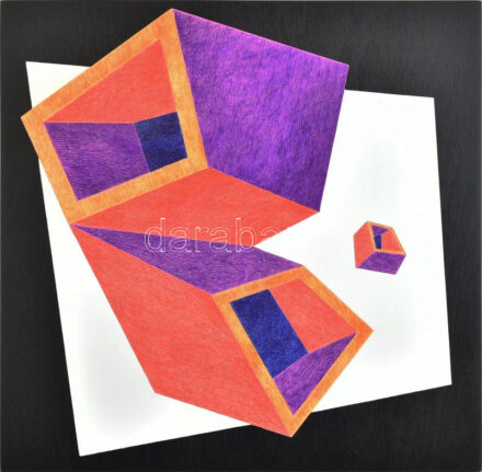 Getto József (1993-): Valahol máshol. Vegyes technika, fa, falemezen, jelzett a hátoldalán. 39x35 cm