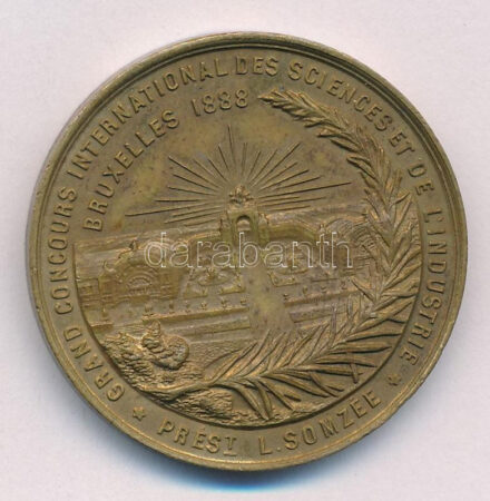 Belgium 1888. 'Brüsszeli Nemzetközi Kiállítás / II. Lipót' kétoldalas Cu-Zn emlékérem (35mm) T:1- patina Belgium 1888. 'Grand Concours International (...) Bruxelles / Leopold II' two sided Cu-Zn commemorative medallion (35mm) C:AU patina