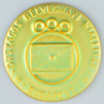 'Országos Bélyegnapi Kiállítás - Budapest' eozin mázas Zsolnay porcelán emlékplakett, apró kopásnyomokkal, jelzett, d: 10 cm