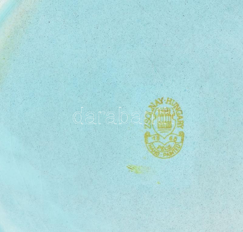'Országos Bélyegnapi Kiállítás - Budapest' eozin mázas Zsolnay porcelán emlékplakett, apró kopásnyomokkal, jelzett, d: 10 cm - Image 2
