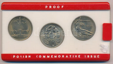 Lengyelország 1965. 10Zl Cu-Ni (3xklf emlékérem, egyik próbaveret 'PRÓBA' jelzéssel) műanyag 'Proof - Polish Commemorative Issue' feliratú tokban T:1 Poland 1965. 10 Złotych Cu-Ni (3xdiff commemorative coins, one is trial strike with