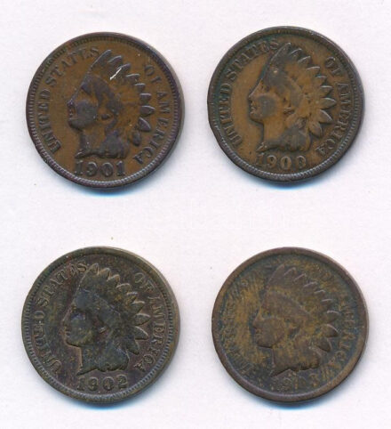 Amerikai Egyesült Államok 1900-1903. 1c bronz 'Indián fej' (4xklf) T:2- USA 1900-1903. 1 Cent bronze 'Indian Head' (4xdiff) C:VF