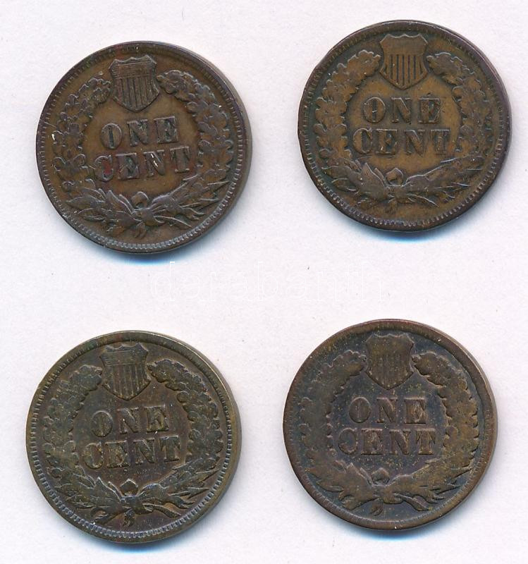 Amerikai Egyesült Államok 1900-1903. 1c bronz 'Indián fej' (4xklf) T:2- USA 1900-1903. 1 Cent bronze 'Indian Head' (4xdiff) C:VF - Image 2
