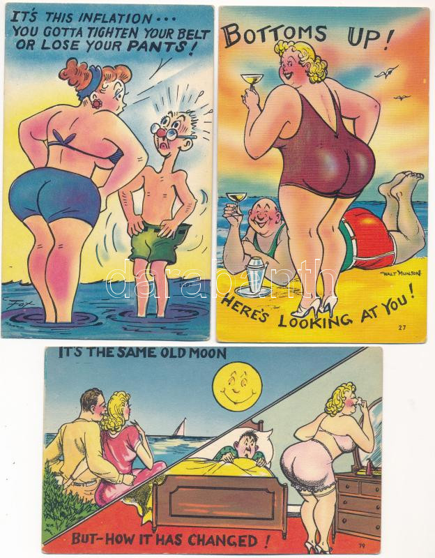 3 db régi amerikai humoros képeslap / 3 pre-1945 American humorous postcards from the USA