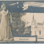 1916 Zsombolya, Hatzfeld, Jimbolia; Gróf Csekonics Csitó kastély. Montázs angyallal és karácsonyi üdvözlettel / castle. Montage with angel and Christmas greeting