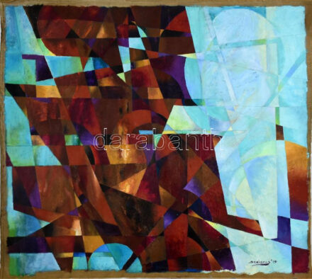 Szekeres József (1944-): Kompozíció (Mozaik szigetek, Chalkidiki). Olaj, vászon. Jelzett. Vakráma nélkül, feltekerve. 81x90 cm