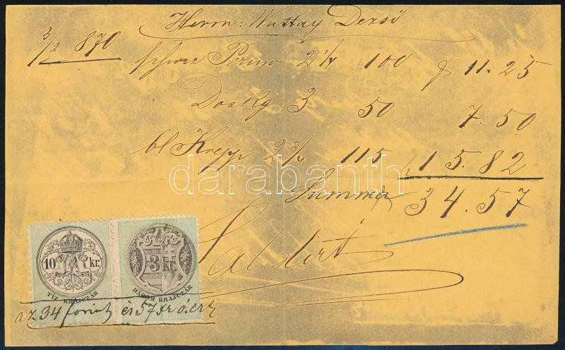 1870 Pest, Erzsébet tér 11. sz. Barber Simon posztó, nadrág, stb. raktár kétoldalas számla, 2 db okmánybélyeggel - Image 2