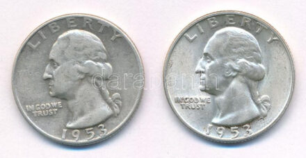 Amerikai Egyesült Államok 1953D 25c Ag (2x) T:1-,2 USA 1953D 25 Cent Ag (2x) C:AU,XF