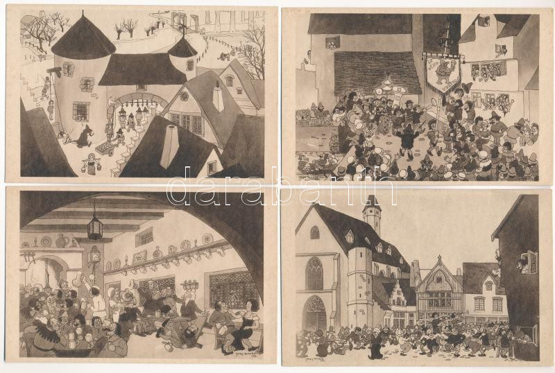 1933 Chicago World's Fair - 7 db régi humoros képeslap / 7 pre-1945 humorous postcards by Jean Dratz