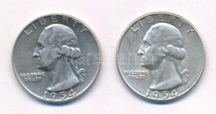 Amerikai Egyesült Államok 1954. 25c Ag + 1954S 25c Ag T:2,2- USA 1954 25 Cent Ag + 1954S 25 Cent Ag C:XF,VF