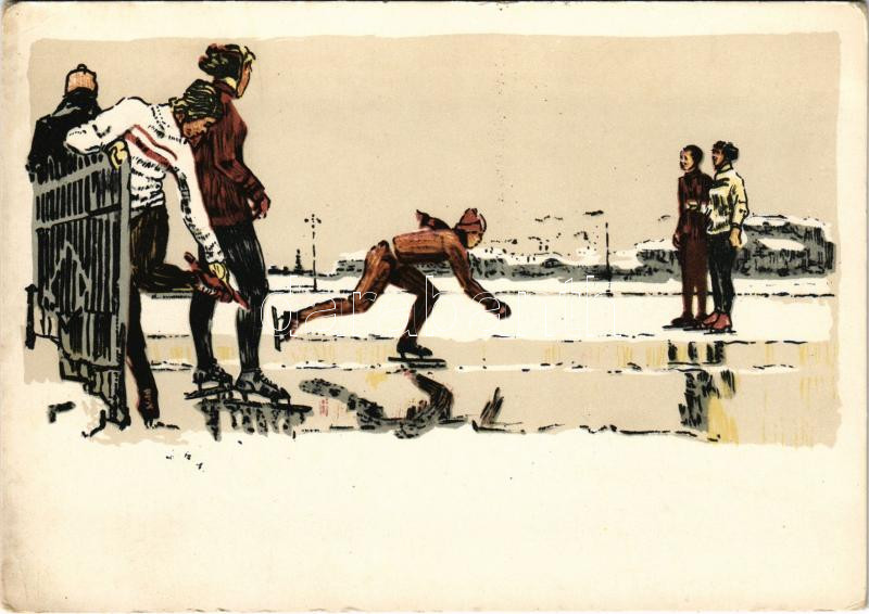 1959 Téli sport, korcsolyázók / Winter sport, ice skating (EK)
