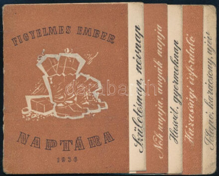 1956 Figyelmes ember naptára, több lapos naptár, hátoldalán Röltex, Ruházati bolt, Cipőbolt, Atex reklámmal, néhány ceruzás bejegyzéssel, 7x9 cm