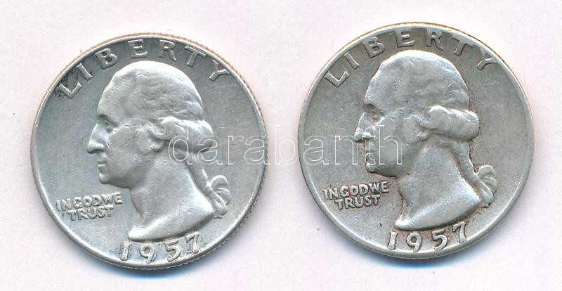 Amerikai Egyesült Államok 1957. 25c Ag + 1957D. 25c Ag T:2- USA 1957. 25 Cent Ag + 1957D. 25 Cent Ag C:VF