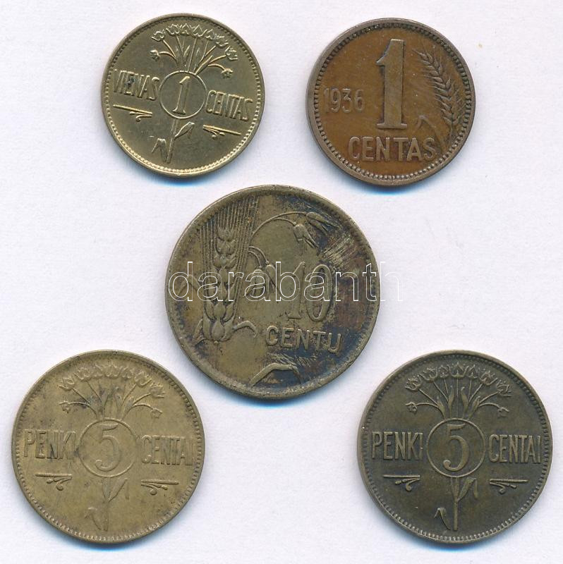 Litvánia 1925. 1c Al-bronz + 5c Al-bronz (2x) + 10c Al-bronz + 1936. 1c Al-bronz T:2,2- Lithuania 1925. 1 Centas Al-bronze + 5 Centai Al-bronze (2x) + 10 Centu Al-bronze + 1936. 1 Centas Al-bronze C:XF,VF