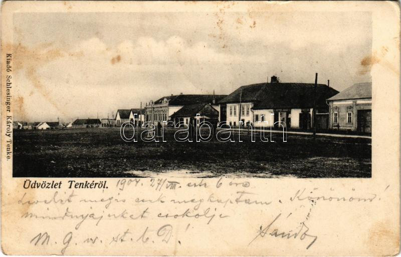 1904 Tenke, Tinca; Fő utca, Ritter Jakab üzlete. Schlesinger Károly kiadása / main street, shops (fl)