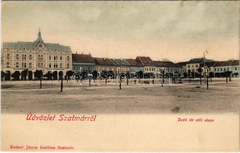 Szatmárnémeti, Szatmár, Satu Mare; Deák tér déli része, üzletek. Reizer János kiadása / square, shops (fl)