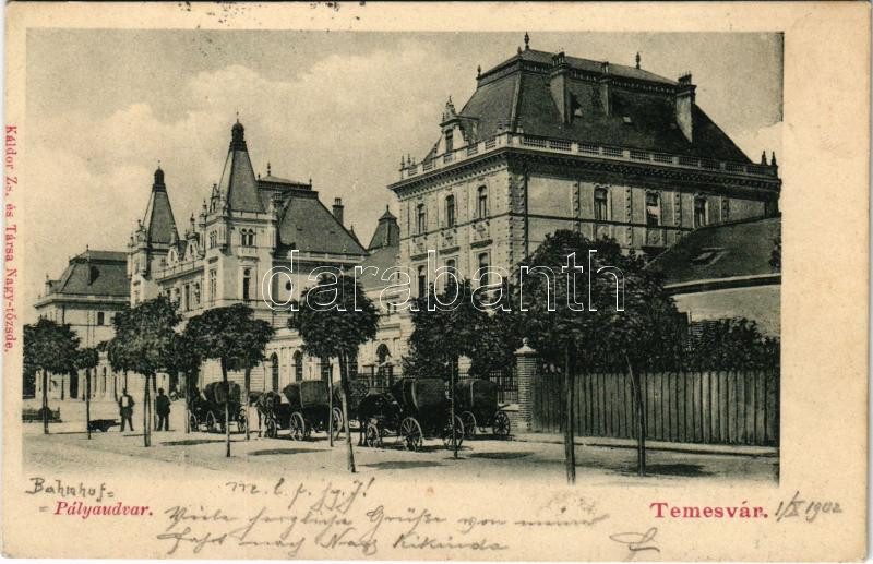 1902 Temesvár, Timisoara; Pályaudvar, vasútállomás. Káldor Zs. és Társa kiadása / Bahnhof / railway station