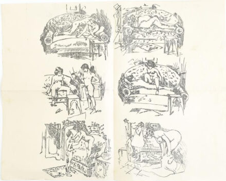 cca 1920 Egy aktus. 6 db pornográf grafika egy lapon Nyomat. 43x34 cm