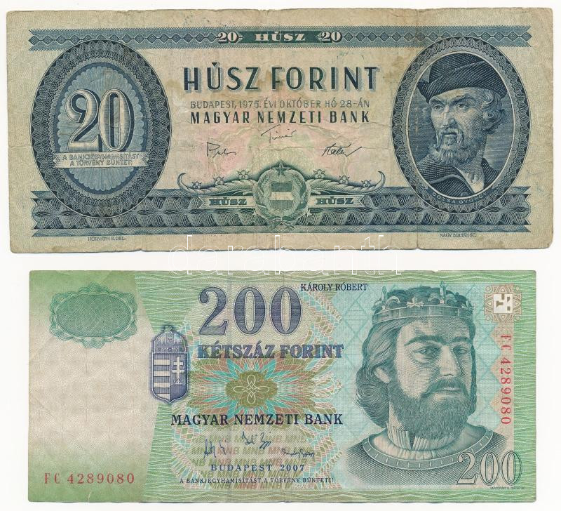 1975. 10Ft (2x) + 1975. 20Ft + 1984. 100Ft + 2007. 200Ft T:III,III- folt, ly., szakadás - Image 3